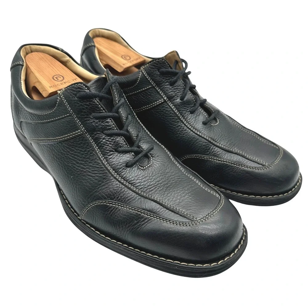 Johnston & Murphy Shuler Bicycle Mens Black Pebbled Leather Toe Oxfords  12M